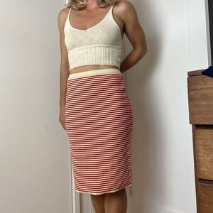 SALVATORE FERRAGAMO Virgin Wool Made in Italy Red Cream Stripe Skirt size Small
